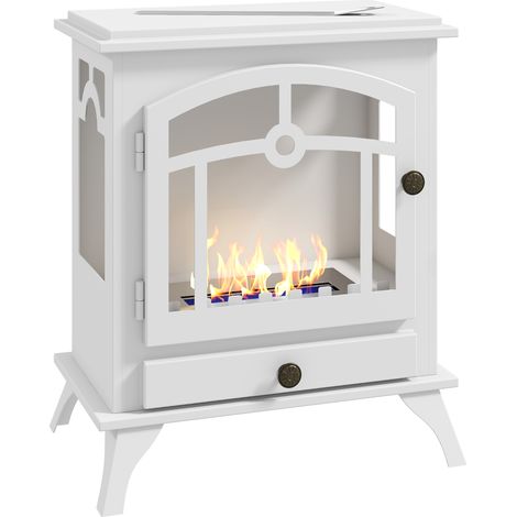 Estufa de bioetanol de pie con depósito de 0,9 L, dispositivo de apagado automático de llama de acero inoxidable, tiempo de combustión de 3 horas, 45 x 28 x 54 cm, color blanco (1/5)