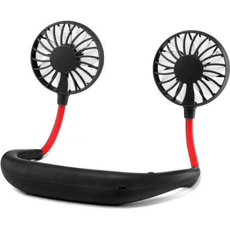 Ventilateur de cou noir portable rechargeable par USB, idéal pour les voyages et les vacances, pour hommes et femmes. (1/5)