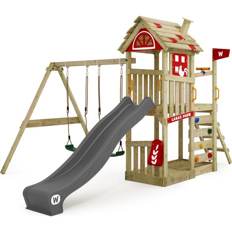 Wickey – Aire de jeux en bois avec toboggan 220 cm – Mur d’escalade et bac à sable intégré – Construction compacte et résistante aux intempéries