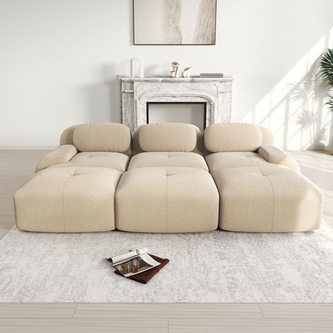 Divano angolare modulare beige in velluto a coste senza telaio con consegna senza montaggio (1/5)