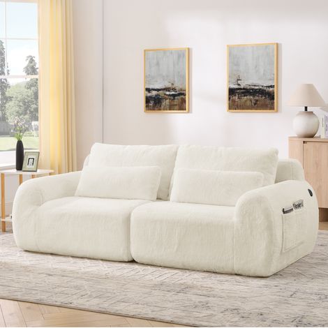 Sofá de 2 plazas beige de espuma con puertos USB y bolsillo lateral (1/5)