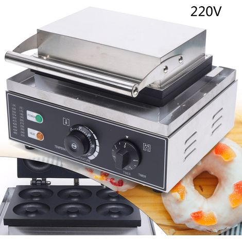 Machine à donuts - 1550W - Double face - 6 donuts - Réglable 50-300°C - Minuterie 5 min - Antiadhésif - Pour pâtisserie maison, café