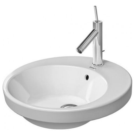 Lavabo encastré DU Starck 2 480 mm EB vu de dessus, avec bonde, blanc