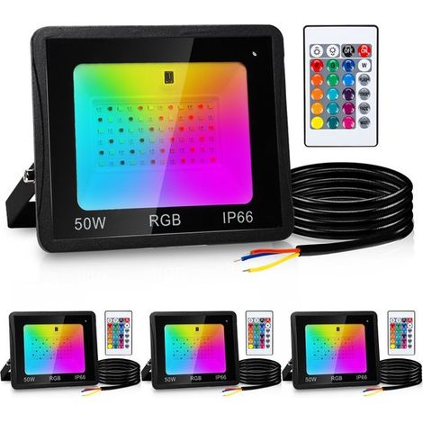 Faro LED RGB con telecomando, 4 LED da 50 watt per cantiere, illuminazione a colori RGB (1/5)