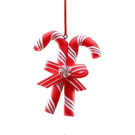 Weihnachtsbaumschmuck, weiche Tonfigur, roter und weißer Zuckerstangen-Lutscher, Weihnachtsbaumanhänger, Weihnachtsgeschenk, C (1/5)
