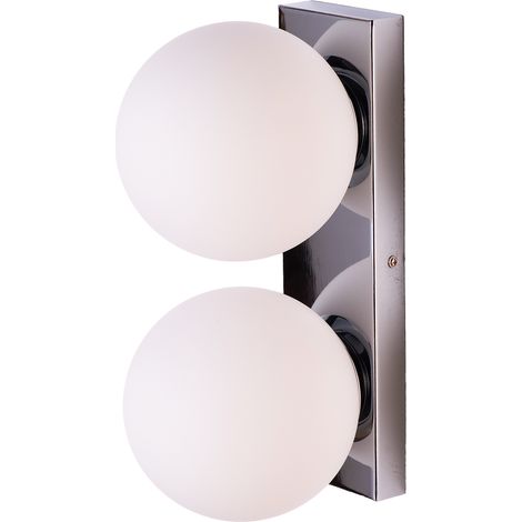 Applique murale chromée avec double boule en verre opalin H31 cm