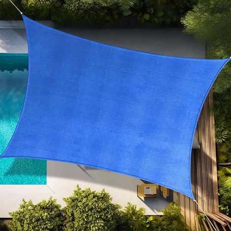 Quadratisches Sonnensegel (5 x 5 m), UV-beständig und wasserdicht, für Terrasse und Garten, 95 % Sonnenschutz, inklusive Befestigungsmaterial aus Metall, blau (1/4)