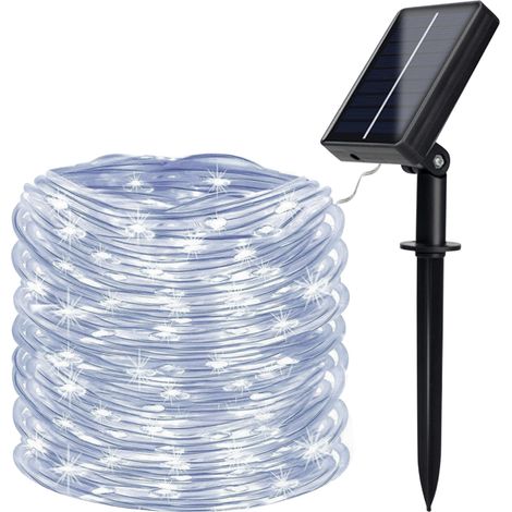 Guirlande lumineuse solaire LED extérieure, 8 modes d'éclairage, tube étanche avec interrupteur tactile, idéale pour jardin, cour, clôture, allée, festival ou fête. (1/5)