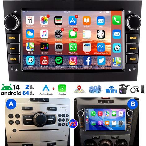 Autoradio Android 14 Apple CarPlay pour Opel Corsa 2006-2014, GPS, Wi-Fi 2+64G DAB+ CAM