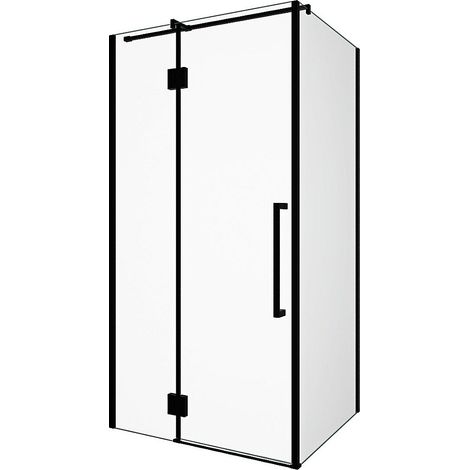 Parete per doccia fissa con porta girevole stile industriale  80 x 100 x 190 cm Nero opaco - PRINCETON