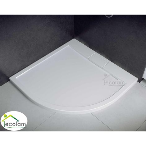ECOLAM Bac à Douche Demi Angle Axim 80x80 x Hauteur 4,5 cm Profondeur 2,5 cm Acrylique Blanc + Siphon + Silicone Pose au Sol Possible (1/5)