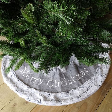 1m Merry Christmas Tree Skirt Faux Fur Decoration Base Cover Grey Indoor Home (1/5)
