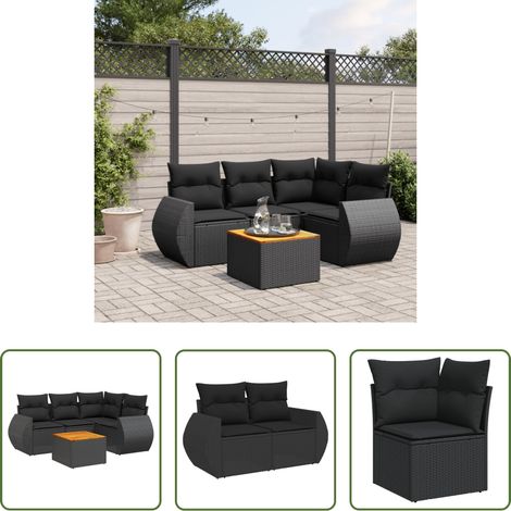 vidaXL Rattanmöbel - 5-tlg. Garten-Sofagarnitur mit Kissen Schwarz Poly Rattan (1/5)