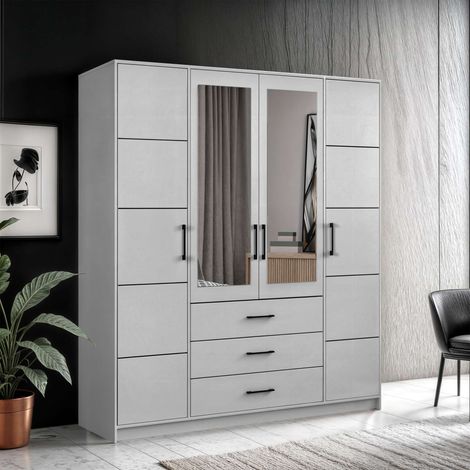 Imperio 4 Door Wardrobe Multiple Shelves Drawers & 3 Colors - Grey 200cm (1/2)