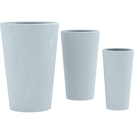 Lot de 3 pots de fleurs en argile fibreuse gris résistants aux intempéries 100007960 (1/4)