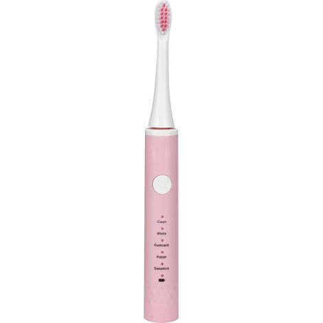Brosse à dents électrique étanche rechargeable par USB, intelligente, 5 modes, ultrasons vibrants, poils souples, rose (1/5)
