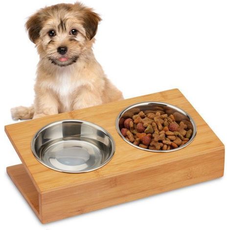 Futternapf für Katzen und kleine Hunde, für Wasser und Futter, schräger Napf, 10 x 33,5 x 18 cm, natur (1/5)