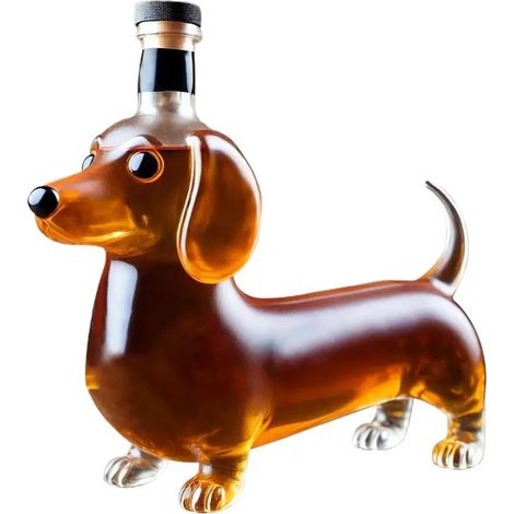 (Comme illustré) Carafe décorative en forme de teckel, bouteille à vin en verre, statuette d'animal, idéale pour un anniversaire ou Noël. (1/5)