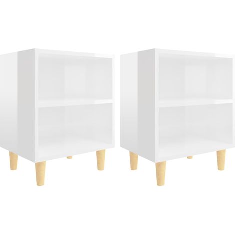 Mesitas de noche patas madera 2 uds blanco brillo 40x30x50 cm vidaXL