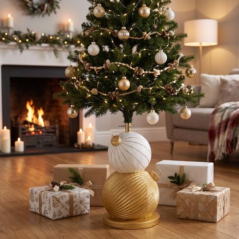 Base per albero di Natale sfere color oro e bianco per decorazioni natalizie (1/3)