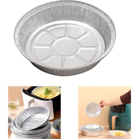Lot de 10 barquettes en aluminium de 18 cm (7 pouces) de diamètre, rondes et jetables, pour la cuisson à l'air chaud. Idéales pour la maison. (1/5)