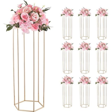 Support de Fleurs Mariage Lot de 10 Colonnes 80 cm Présentoir Floral Hexagonal Acrylique Centre de Table (1/5)