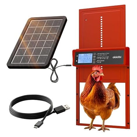 Automatic Solar Chicken Coop Door - LCD Display Anti-Pinch for Safety, Resistant from -15 to 60 °C, Compatible with Ducks and Geese – Red (1/5)