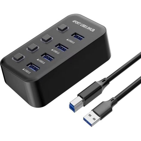 Hub USB SuperSpeed, 4X USB Type A, 3.2 Gen 1 5Gbps, Commutateur de Port, Hot Cosse, LED, Noir, Longueur de Câble 1 m (1/5)