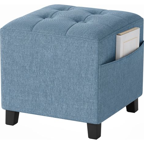 HOMCOM Small Ottoman with Side Pocket Living Room, Dark Blue (1/5)