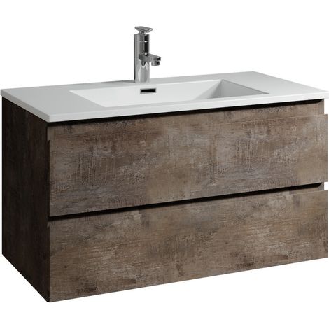 Meuble de salle de bain Angela 100 cm lavabo Stone Ash – Armoire de rangement Meuble lavabo (1/5)
