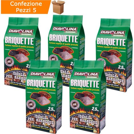 Multipack 5 pezzi diavolina briquette carbone vegetale pressato 2,5 kg