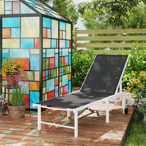 Lettino prendisole da giardino reclinabile con ruote, schienale regolabile in 5 posizioni e struttura in acciaio, 166x60x84 cm, grigio