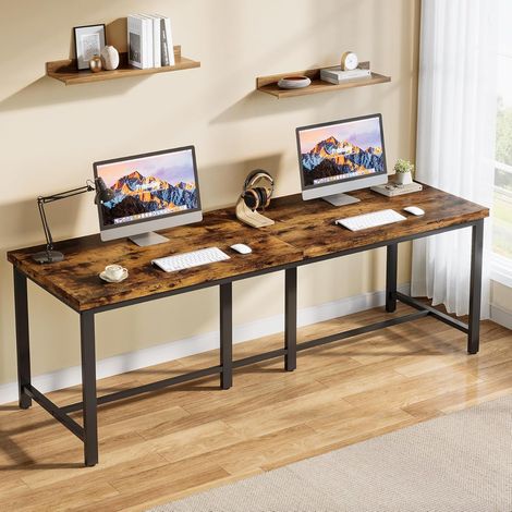 Tribesigns 200x60 cm Desk for 2 Person,  Long Office Computer Desk, Simple Workstation Business Furniture for Home Office,  Rustic Brown/Black