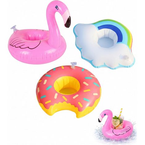 Lot de 3 Porte-Gobelets Gonflables Flottants Flamant Rose pour Piscine, Spa (1/5)