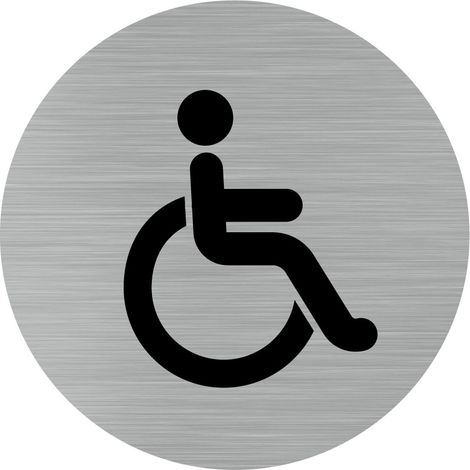 Pictogramme Handicapé et PMR (Q0184).- Plaque aluminium brossé - Diamètre 76 mm