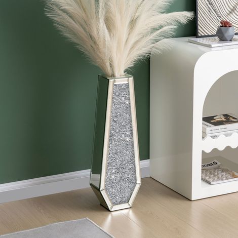 24in Modern Glam Mirrored Crystal Floor Vase - Tall Decorative Vase with Crushed Diamond Inlay for Living Room, Entryway, Home Accent (1/3)