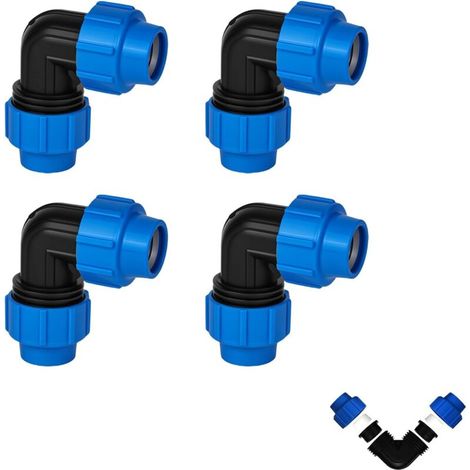 Lot de 4 raccords de tuyau en polyéthylène coudé à 90 °, raccord de serrage de 25 mm, raccord en plastique PP pour tuyaux PE80 PE100, PPR, PVC et autres tuyaux d'eau (1/5)