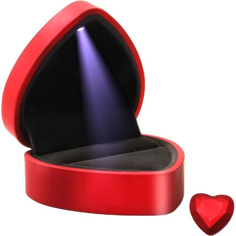 Boîte à Bague avec Lumière LED Automatique, Écrin à Bijoux en Velours Forme Cœur, Coffret Cadeau Élégant pour Fiançailles, Mariage, Rangement Bagues, Colliers, Bracelets et Bijoux Précieux (1/5)