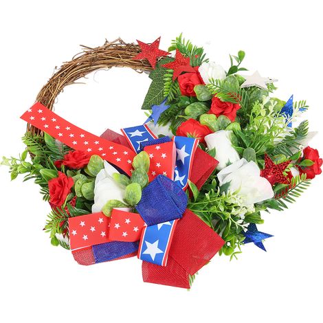 Patriotischer Kranz zum 4. Juli, Kranzdekorationen zum Unabhängigkeitstag, für die Haustür und den Kamin (1/5)