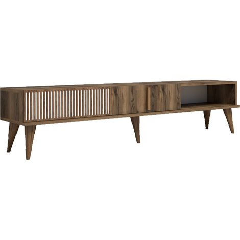 Grand meuble TV en bois noyer 2 portes Roma 180cm (1/5)