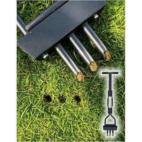 Aérateur Gazon Manuel 3 Pointes Acier trempé 99 cm – Carotteuse avec Cadre 21.5 cm – Poignée Fixe – Petite pelouse – Homme, Femme, âgé (1/5)