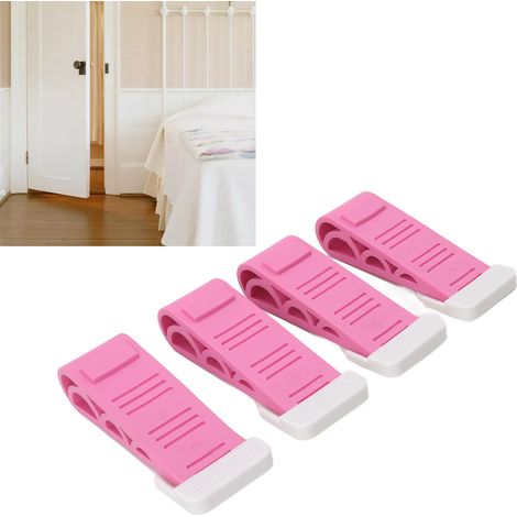Lot de 4 butées de porte roses en caoutchouc, cales de sécurité pour le bas de porte, à placer au sol. (1/5)