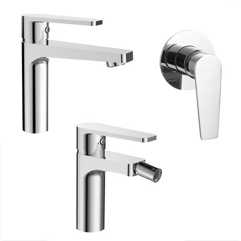 Miscelatori bagno in set lavabo bidet e doccia incasso cromati Recta