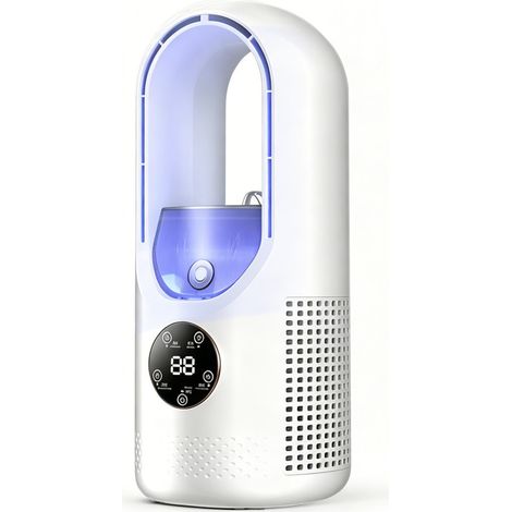 Climatiseur portable, ventilateur de refroidissement à moteur sans balais alimenté par USB - idéal pour la maison, la chambre ou le bureau, avec 6 vitesses et éclairage RGB blanc. (1/2)