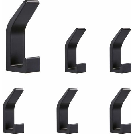 MINKUROW Pieces Selbstklebende Haken Doppel-Badezimmer-Handtuchhaken Selbstklebende Wandhalterung für Küche Badezimmer Büro Schrank Aluminium Schwarz
