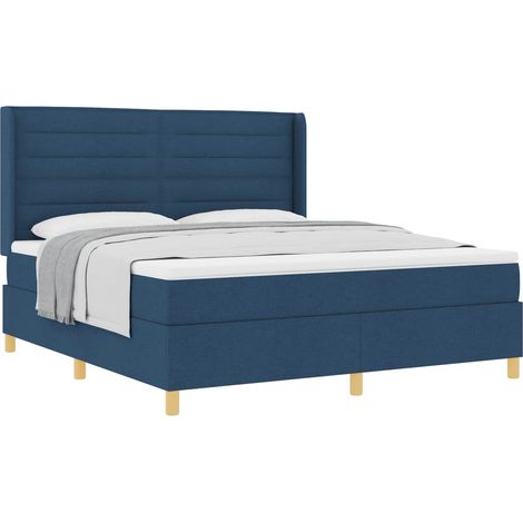 Lit double,Lit adulte,Lit à ressorts avec matelas Bleu 180 x 200 cm tissu (1/5)
