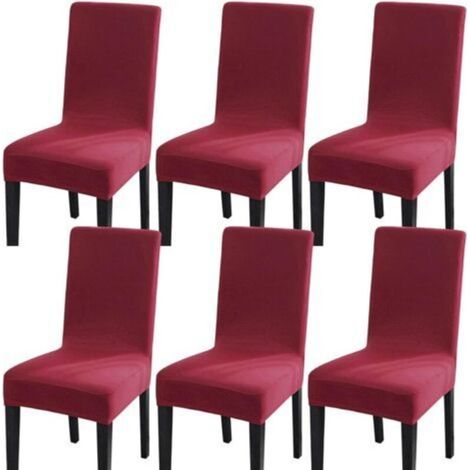 Housse Chaise Élastique Spandex Revêtement de Chaise Extensible (6pcs,Le grand rouge) (1/5)