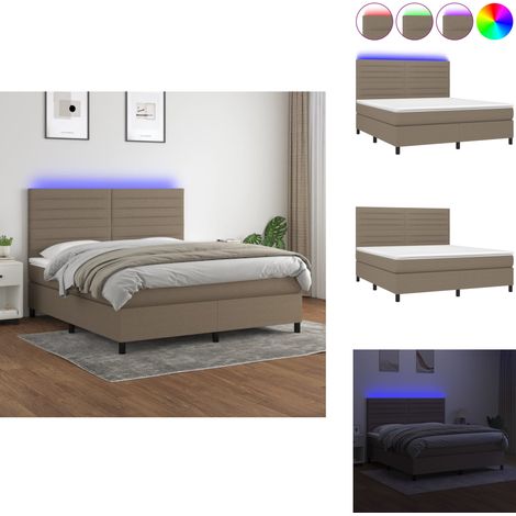 Boxspringbett mit Matratze & LED Taupe 160x200 cm Stoff - Boxspringbett - Doppelbett - Bettenrahmen - Lattenrost - Matratze (1/5)