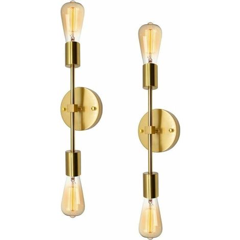 Vanity Light Industrial Wall Light, 2 Pack Vintage Bathroom Lights, Gold Wall Sconce, Vanity Light Retro Lamp, 2-Light Vintage Wall Light for Bathroom, Hallway (1/4)