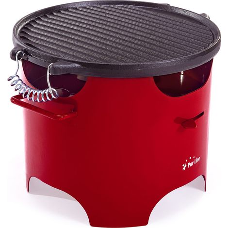 Barbecue a biocombustibile serbatoio 0,5L senza fumo in acciaio rosso e piastra tonda in ghisa PURLINE BB03
